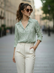 TrendiVastra Women Printed Spread Collar Shirt Office Wear in Green shirt, printed design, collar, side view