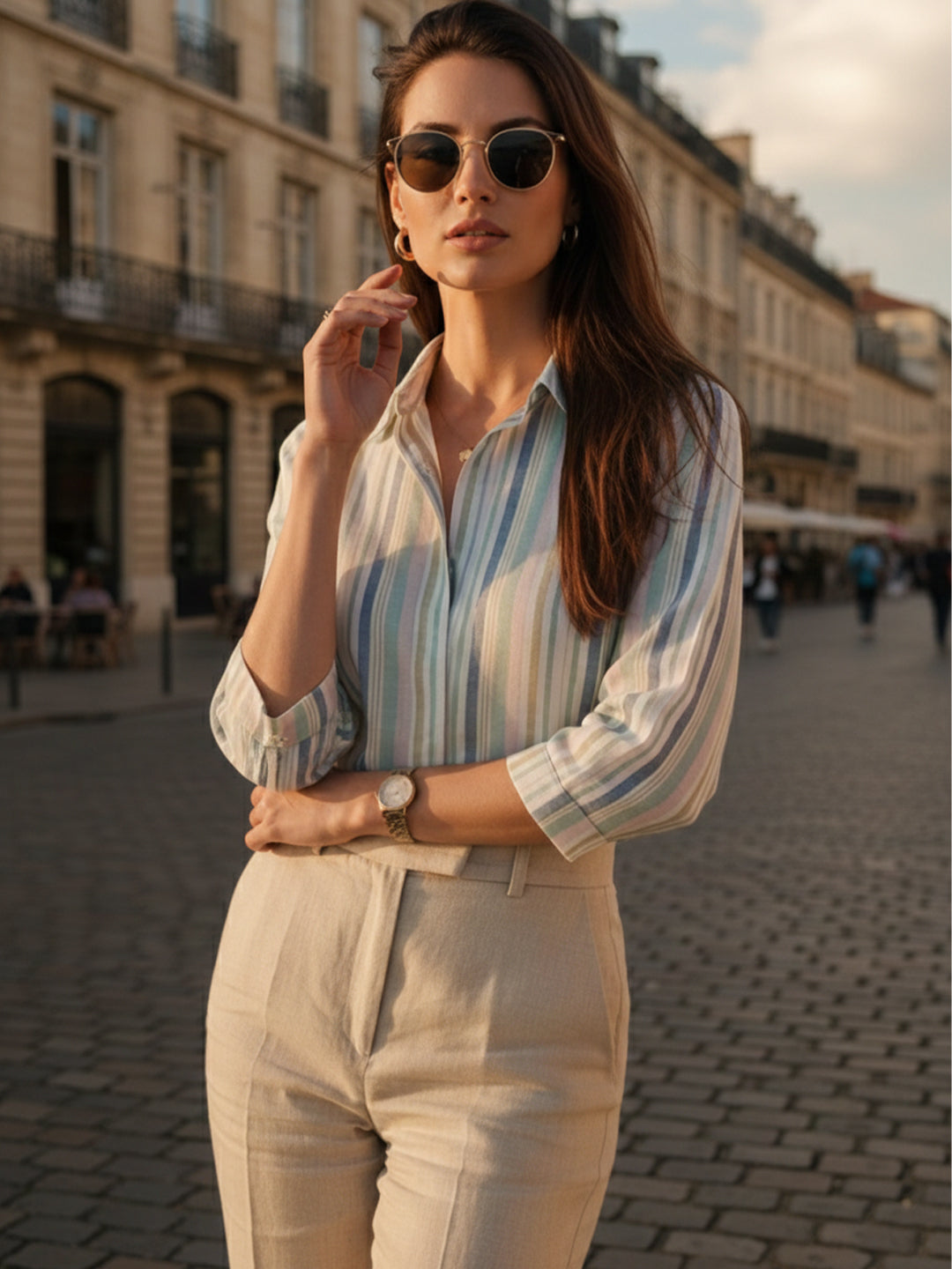 TrendiVastra Women Printed Spread Collar Shirt Office Wear in White shirt, printed design, collar, front view