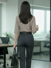 TrendiVastra Women 3/4 Sleeve Spread Collar Shirt Office Wear in Grey shirt, modern design, 3/4 sleeve, collar, back view