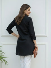TrendiVastra Women Shirt Collar Office Wear in Black shirt, modern design, collar, side view