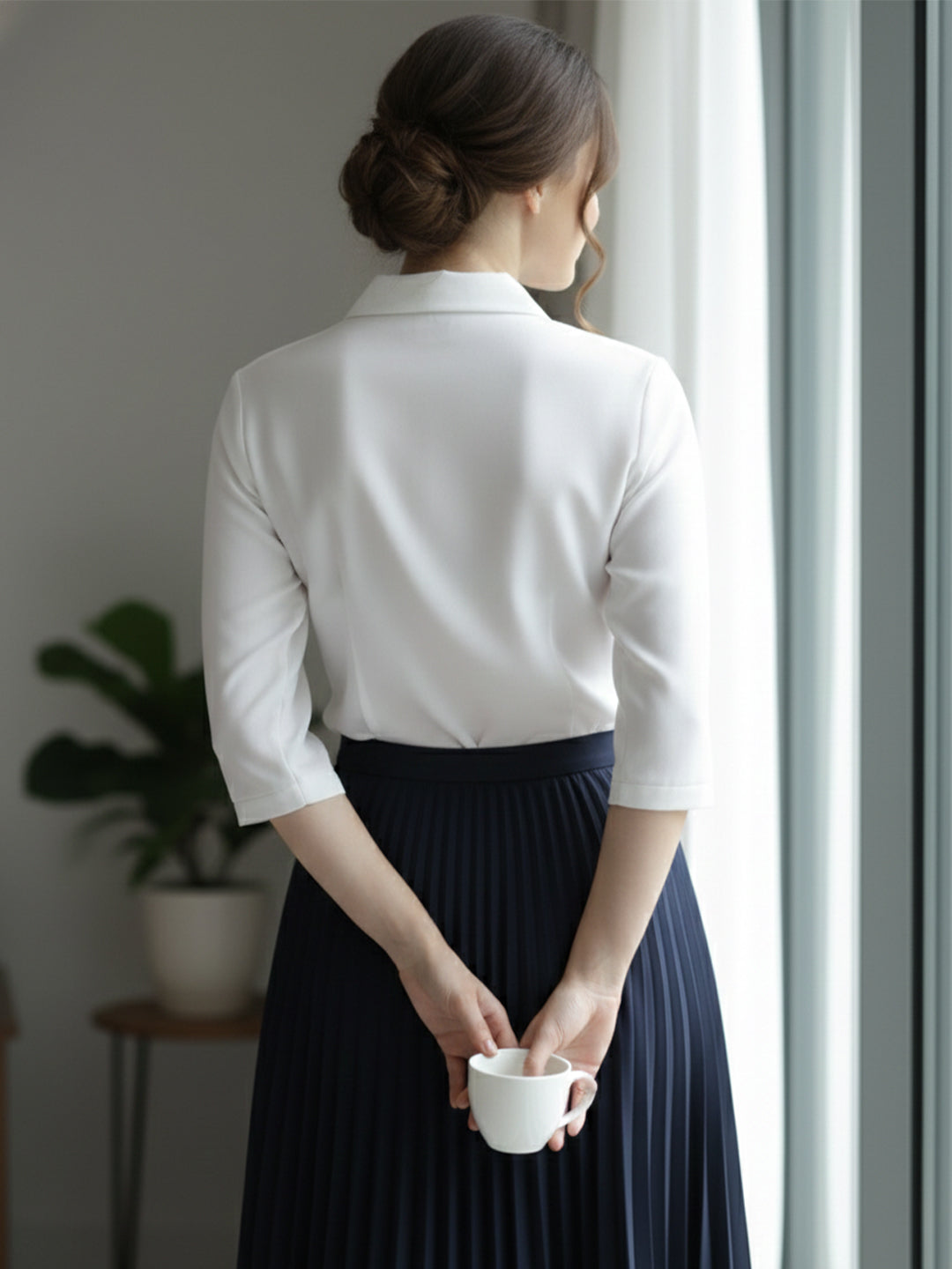 TrendiVastra Women Spread Collar Shirt Office Wear in White shirt, modern design, collar, side view