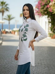 TrendiVastra Women Shirt Collar Office Wear in White shirt, modern design, collar, side view