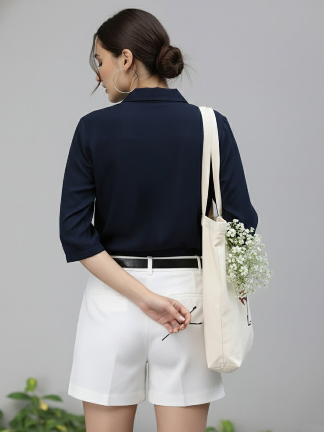 TrendiVastra Women Spread Collar Shirt Office Wear in Navy shirt, modern design, collar, side view