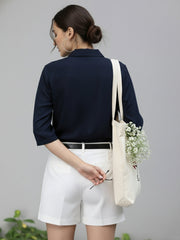 TrendiVastra Women Spread Collar Shirt Office Wear in Navy shirt, modern design, collar, side view