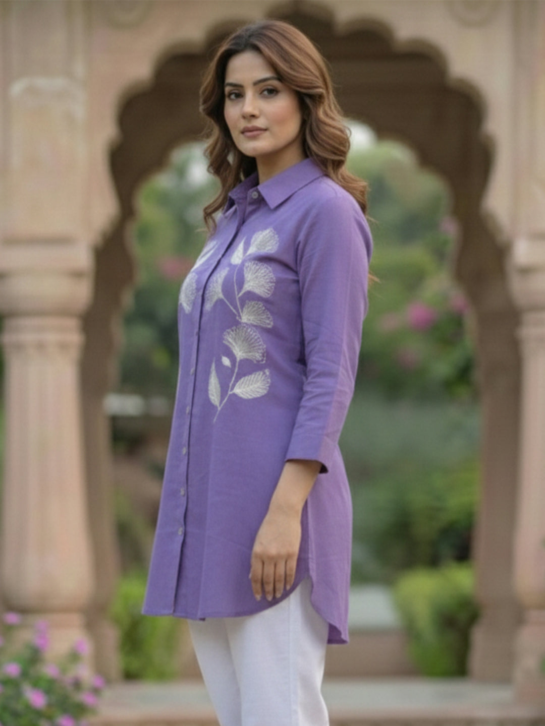 TrendiVastra Women Shirt Collar Office Wear in Purple shirt, modern design, collar, side view