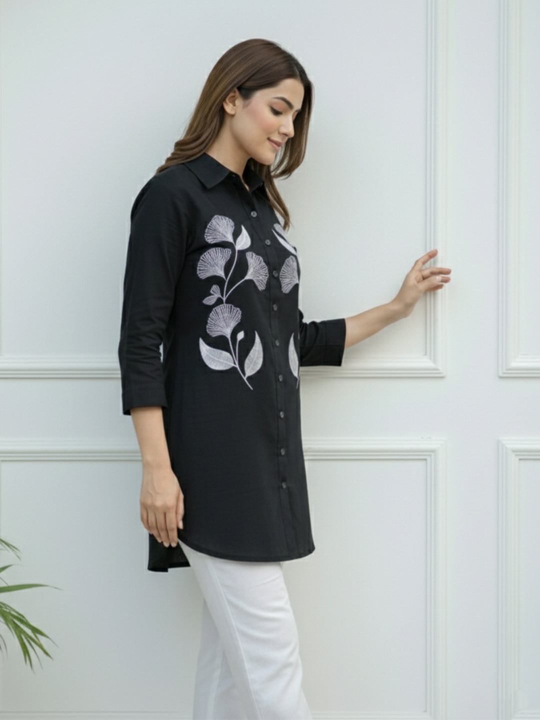 TrendiVastra Women Shirt Collar Office Wear in Black shirt, modern design, collar, back view