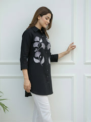 TrendiVastra Women Shirt Collar Office Wear in Black shirt, modern design, collar, back view
