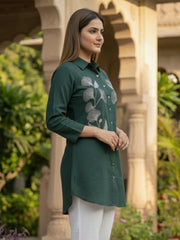 TrendiVastra Women Shirt Collar Office Wear in Green shirt, modern design, collar, side view