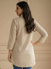 TrendiVastra Women Full Sleeve Shirt Collar Office Wear in Beige shirt, modern design, full sleeve, collar, side view