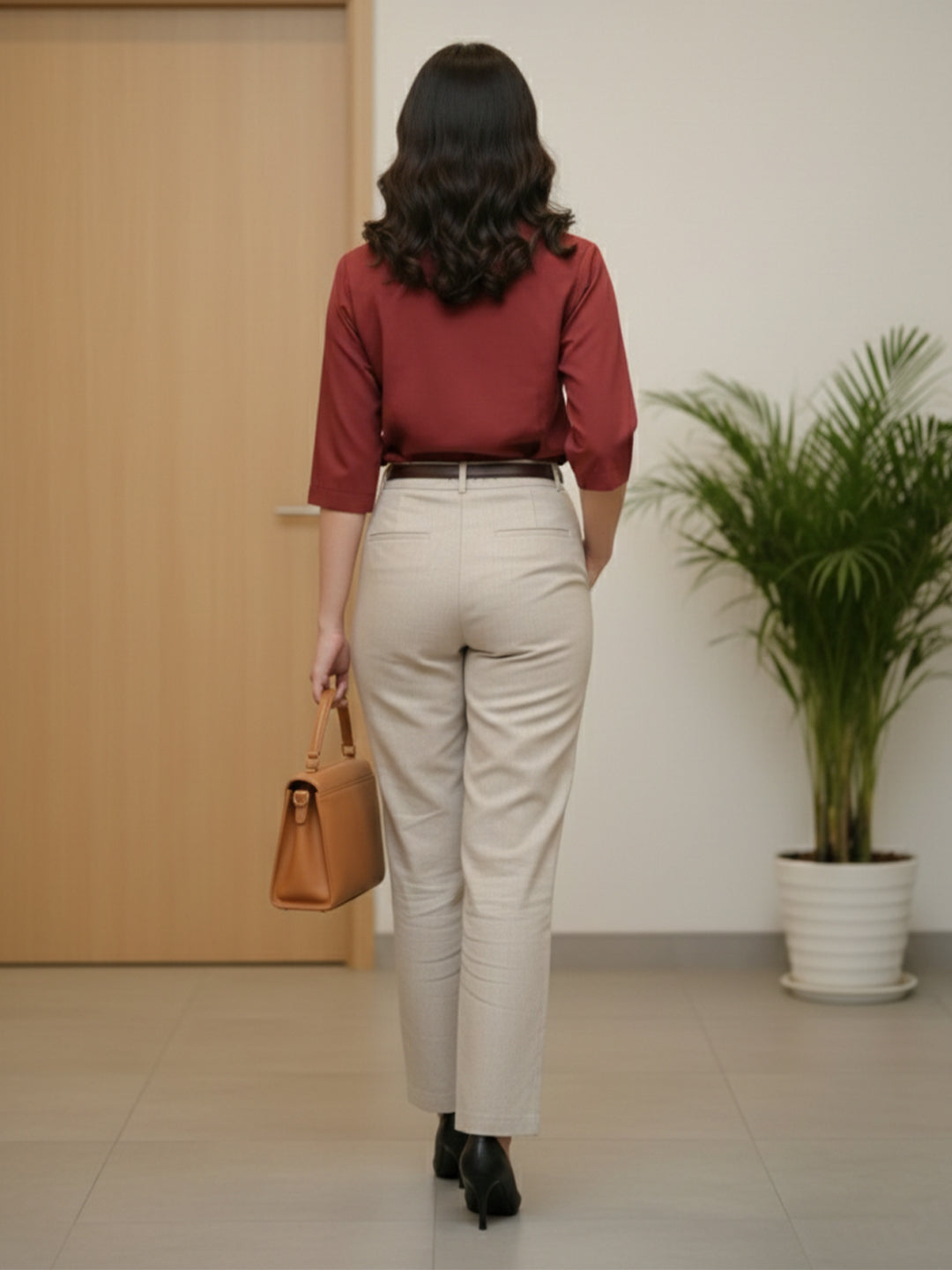 TrendiVastra Women Spread Collar Shirt Office Wear in Maroon shirt, modern design, collar, style detail view