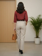 TrendiVastra Women Spread Collar Shirt Office Wear in Maroon shirt, modern design, collar, style detail view