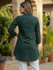 TrendiVastra Women Shirt Collar Office Wear in Green shirt, modern design, collar, back view