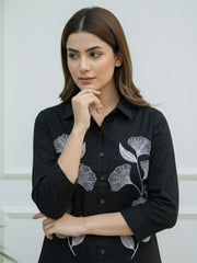 TrendiVastra Women Shirt Collar Office Wear in Black shirt, modern design, collar, style detail view