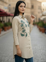 TrendiVastra Women Shirt Collar Office Wear in Beige shirt, modern design, collar, back view