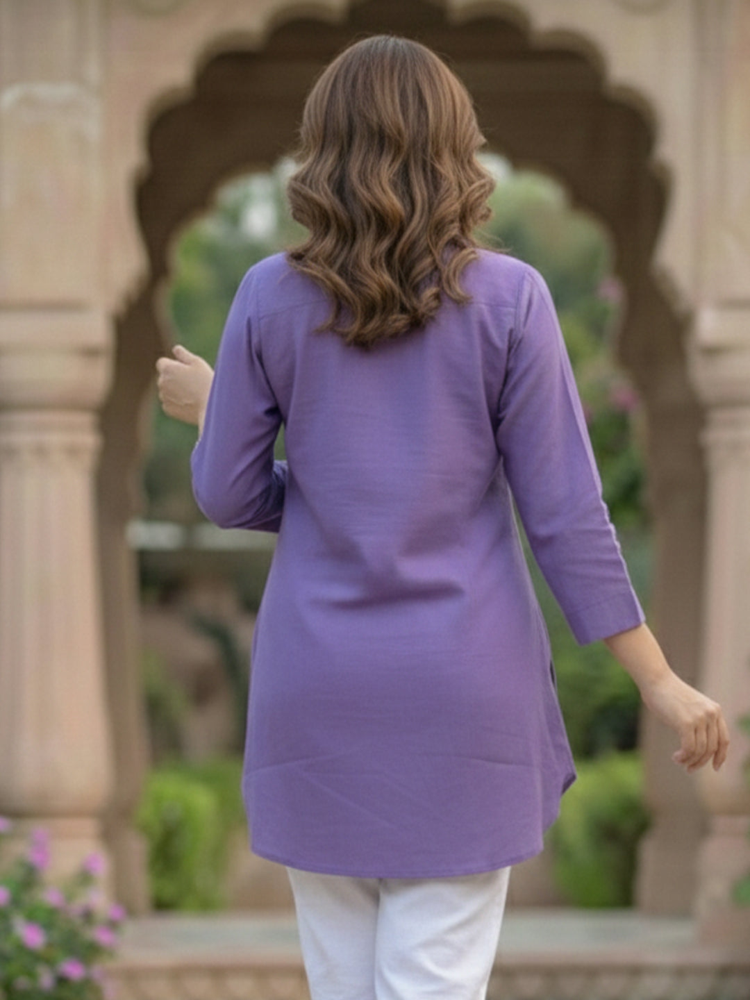 TrendiVastra Women Shirt Collar Office Wear in Purple shirt, modern design, collar, back view