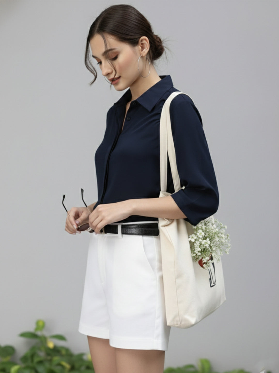 TrendiVastra Women Spread Collar Shirt Office Wear in Navy shirt, modern design, collar, back view