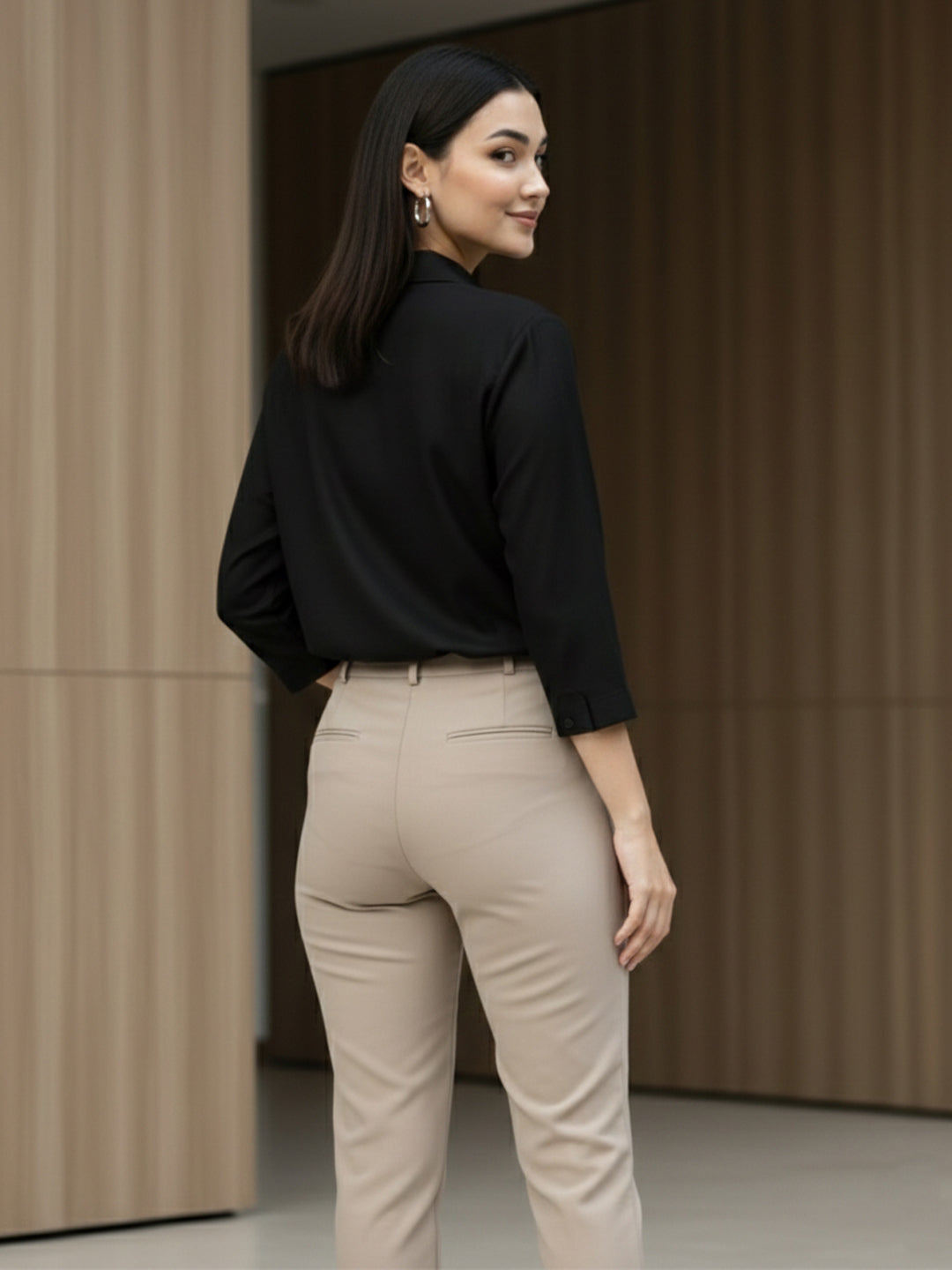 TrendiVastra Women Spread Collar Shirt Office Wear in Black shirt, modern design, collar, style detail view