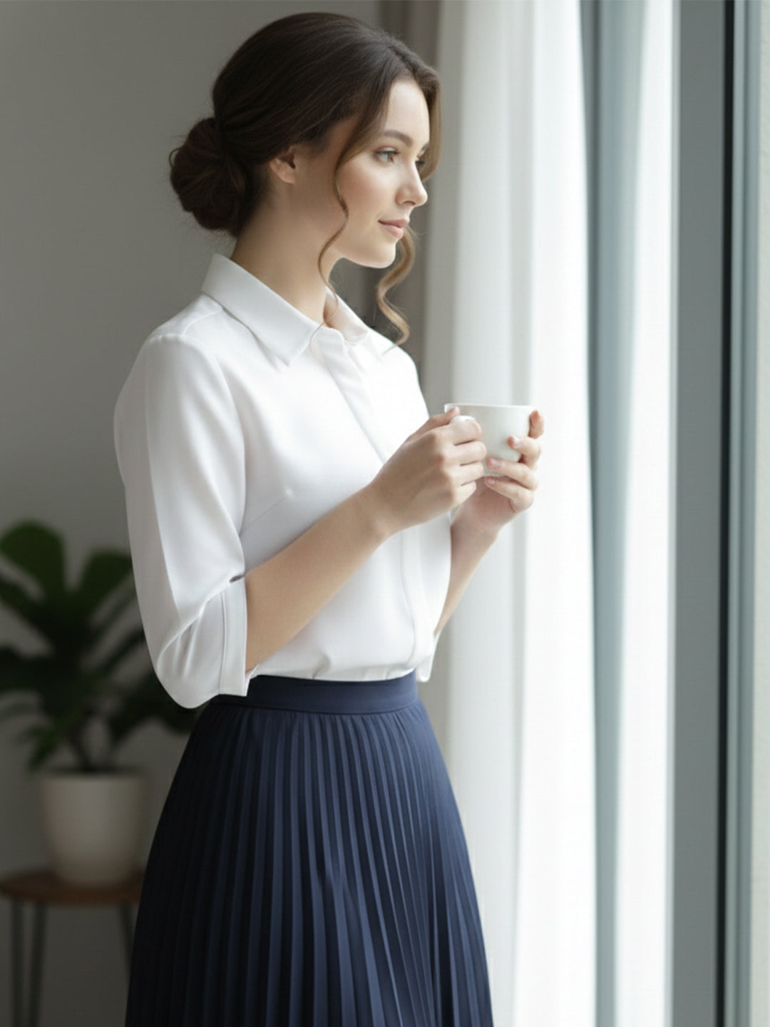 TrendiVastra Women Spread Collar Shirt Office Wear in White shirt, modern design, collar, back view