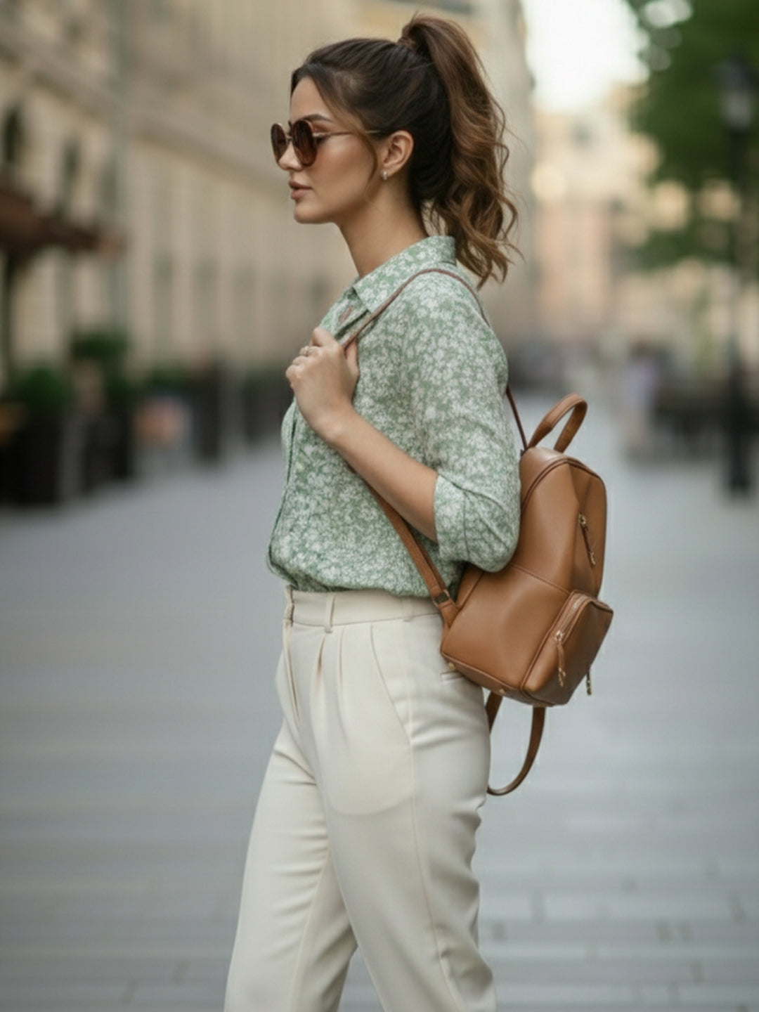 TrendiVastra Women Printed Spread Collar Shirt Office Wear in Green shirt, printed design, collar, back view
