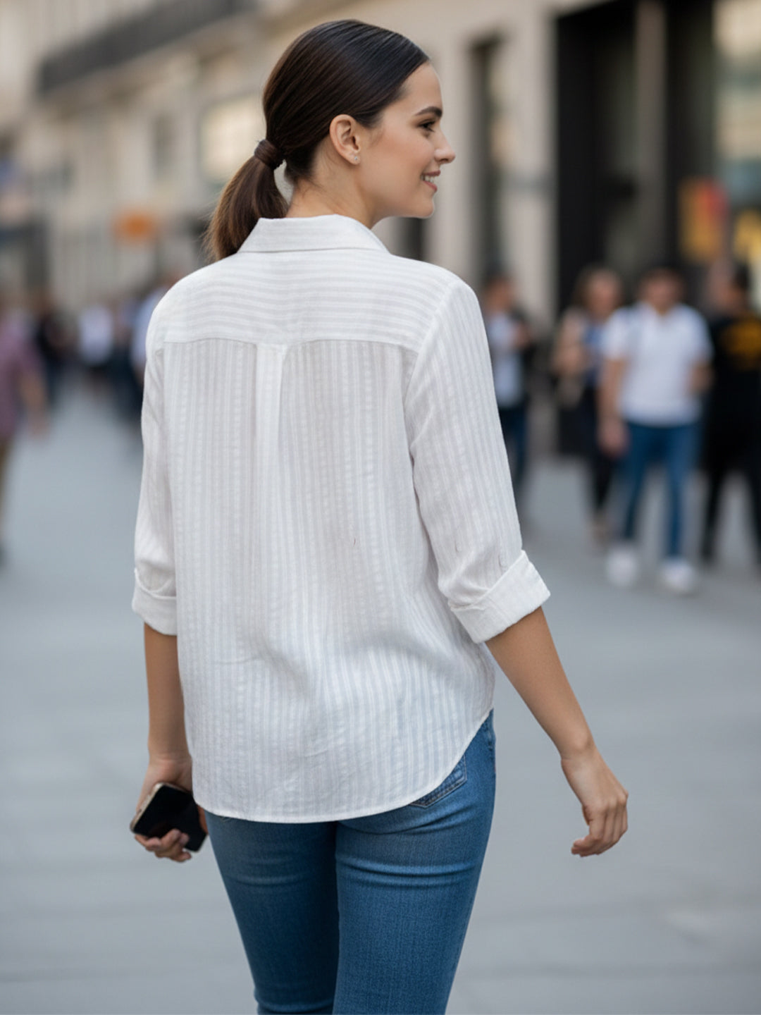 TrendiVastra Women Regular Fit Full Sleeve Shirt Collar Office Wear Style 3 in White shirt, modern design, full sleeve