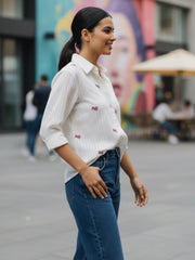 TrendiVastra Women Regular Fit Full Sleeve Shirt Collar Office Wear Style 2 in White shirt, modern design, full sleeve