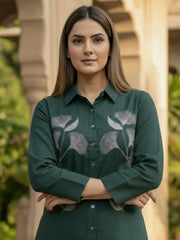 TrendiVastra Women Shirt Collar Office Wear in Green shirt, modern design, collar, style detail view