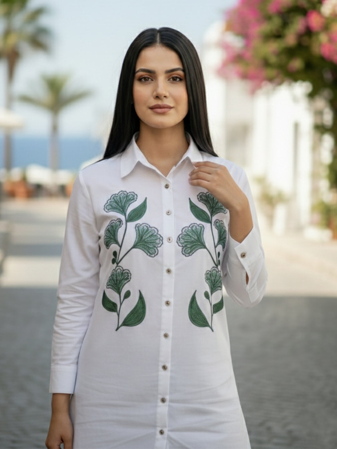 TrendiVastra Women Shirt Collar Office Wear in White shirt, modern design, collar, style detail view