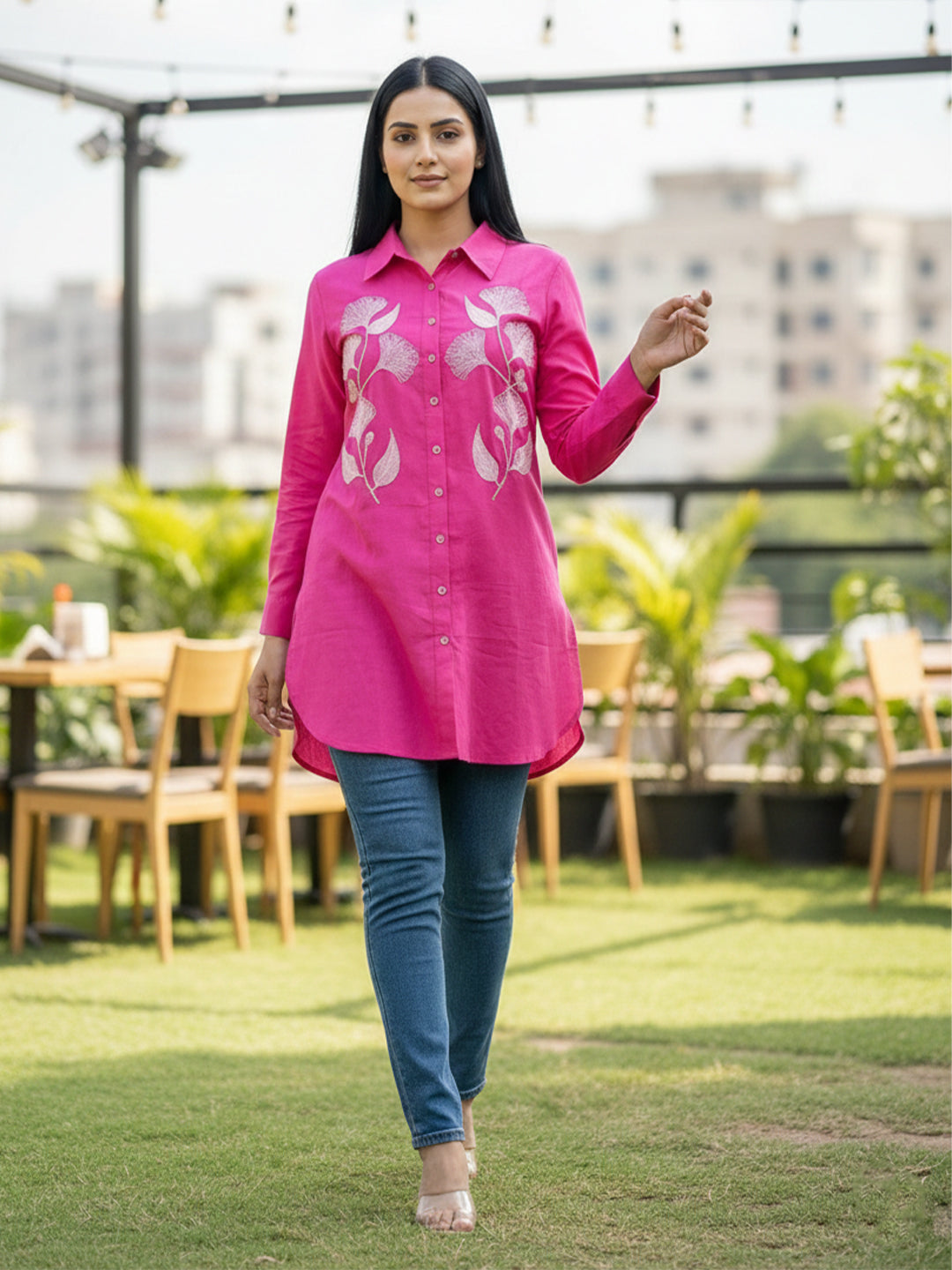 TrendiVastra Women Shirt Collar Office Wear in Pink shirt, modern design, collar, style detail view