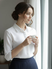 TrendiVastra Women Spread Collar Shirt Office Wear in White shirt, modern design, collar, style detail view