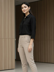 TrendiVastra Women Spread Collar Shirt Office Wear in Black shirt, modern design, collar, fabric detail view