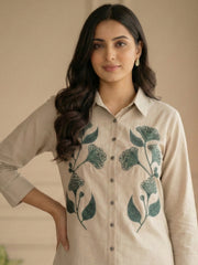 TrendiVastra Women Full Sleeve Shirt Collar Office Wear in Beige shirt, modern design, full sleeve, collar, style detail view