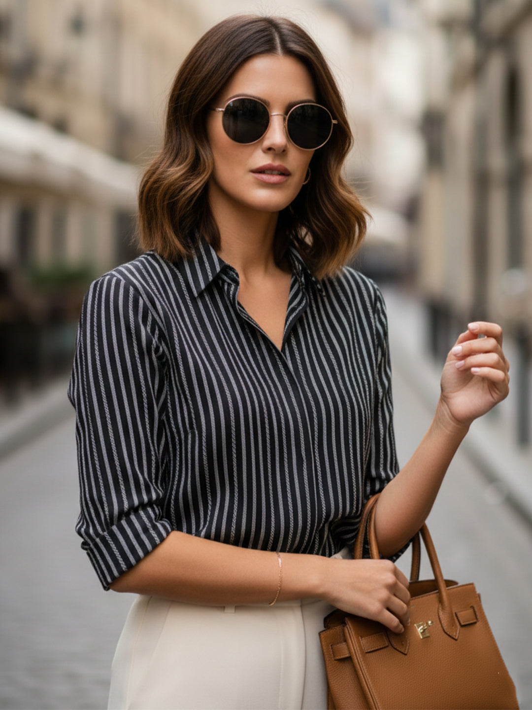 TrendiVastra Women Spread Collar Shirt Office Wear Style 1 in Black shirt, modern design, collar, style detail view