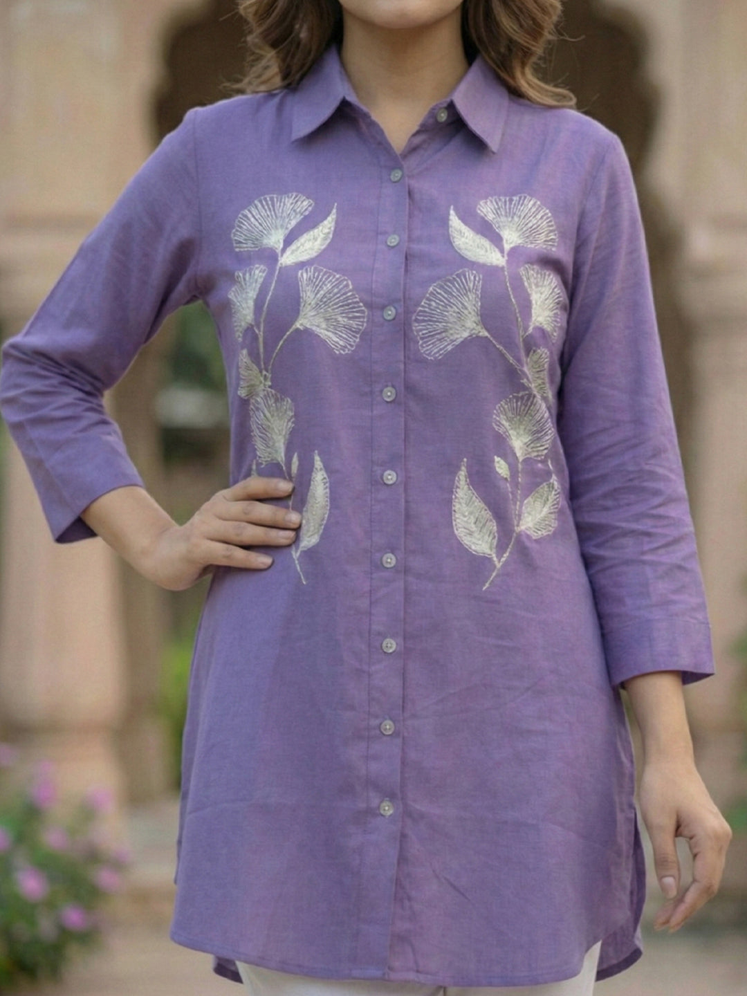 TrendiVastra Women Shirt Collar Office Wear in Purple shirt, modern design, collar, style detail view