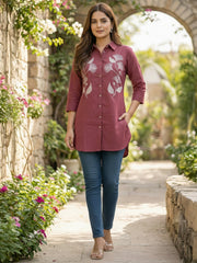 TrendiVastra Women Shirt Collar Office Wear in Maroon shirt, modern design, collar, style detail view