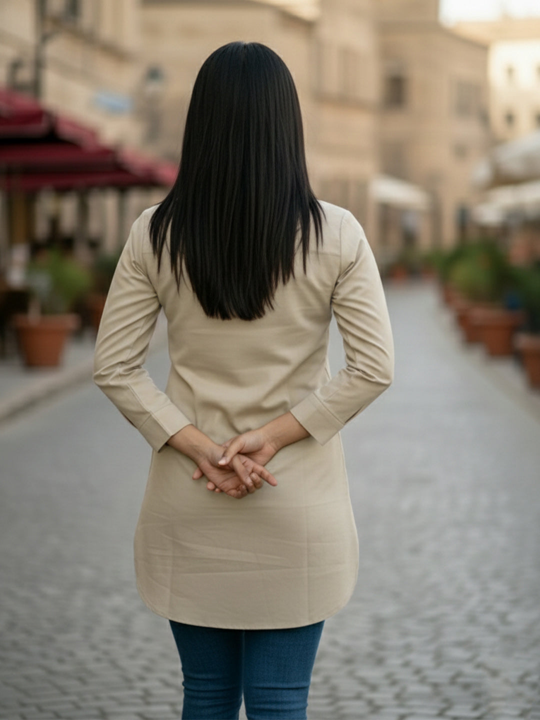 TrendiVastra Women Shirt Collar Office Wear in Beige shirt, modern design, collar, side view