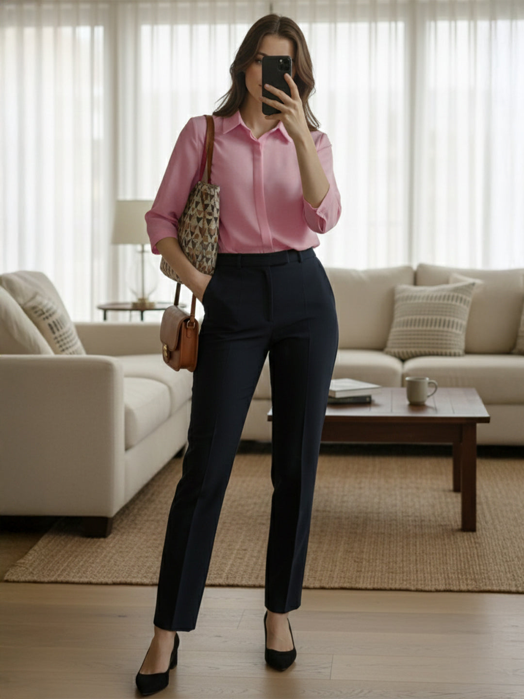 TrendiVastra Women 3/4 Sleeve Spread Collar Shirt Office Wear in Peach shirt, modern design, 3/4 sleeve, collar, style detail