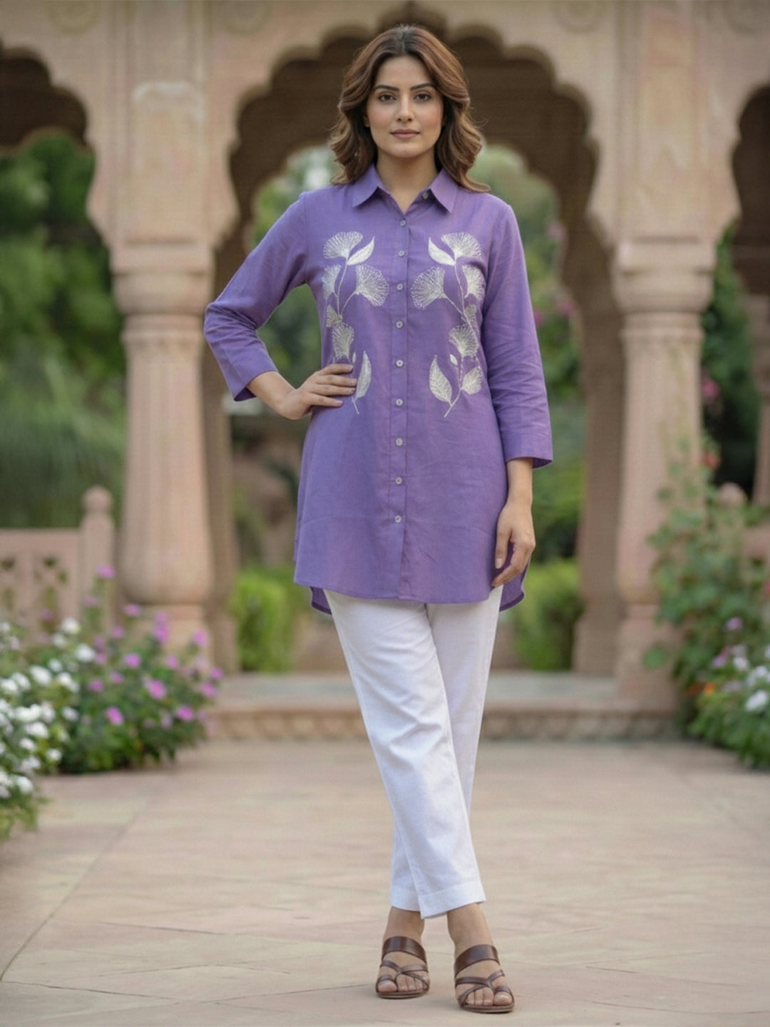 TrendiVastra Women Shirt Collar Office Wear in Purple shirt, modern design, collar, fabric detail view