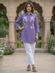 TrendiVastra Women Shirt Collar Office Wear in Purple shirt, modern design, collar, fabric detail view