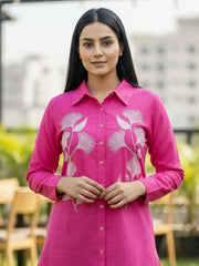 TrendiVastra Women Shirt Collar Office Wear in Pink shirt, modern design, collar, fabric detail view