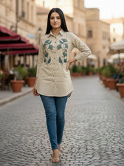 TrendiVastra Women Shirt Collar Office Wear in Beige shirt, modern design, collar, fabric detail view