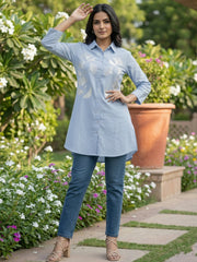 TrendiVastra Women Shirt Collar Office Wear in Sky Blue shirt, modern design, collar, look 6 view