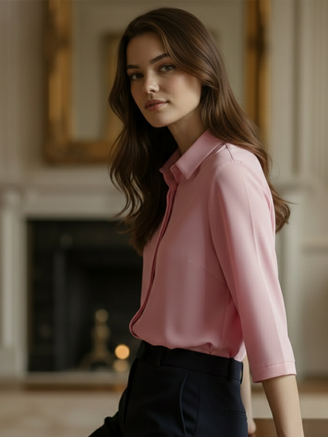 TrendiVastra Women 3/4 Sleeve Spread Collar Shirt Office Wear in Peach shirt, modern design, 3/4 sleeve, collar, fabric