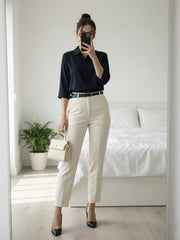 TrendiVastra Women Spread Collar Shirt Office Wear in Navy shirt, modern design, collar, fabric detail view
