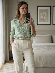 TrendiVastra Women Printed Spread Collar Shirt Office Wear in Green shirt, printed design, collar, look 6 view