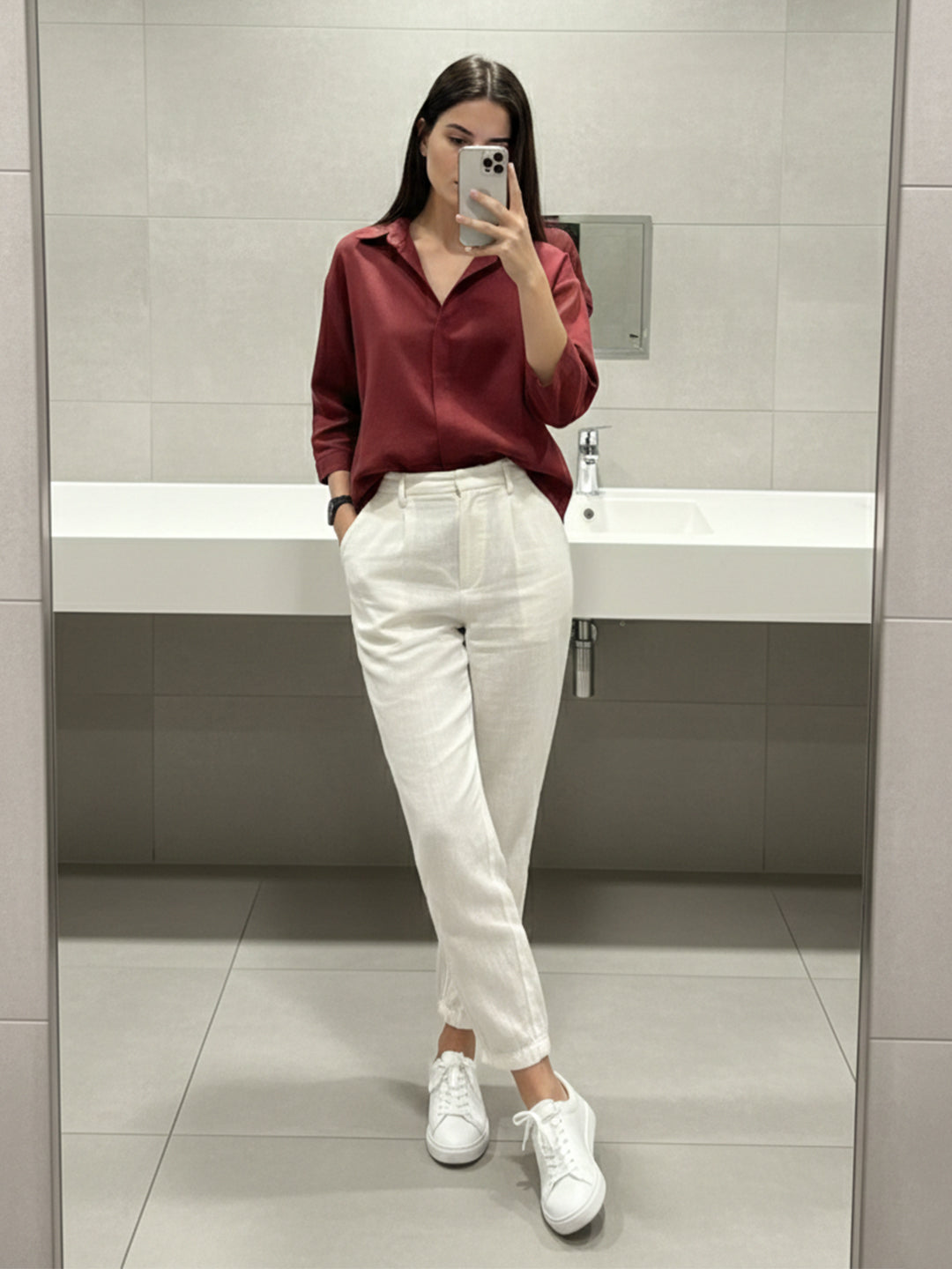 TrendiVastra Women Spread Collar Shirt Office Wear in Maroon shirt, modern design, collar, look 6 view