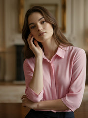 TrendiVastra Women 3/4 Sleeve Spread Collar Shirt Office Wear in Peach shirt, modern design, 3/4 sleeve, collar, look 6 view