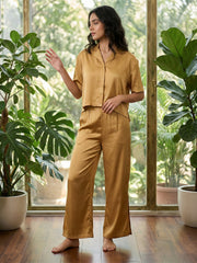 TrendiVastra Women Short Sleeve Co-Ord Set Casual Wear in Orange co-ord set, modern design, short sleeve, side view
