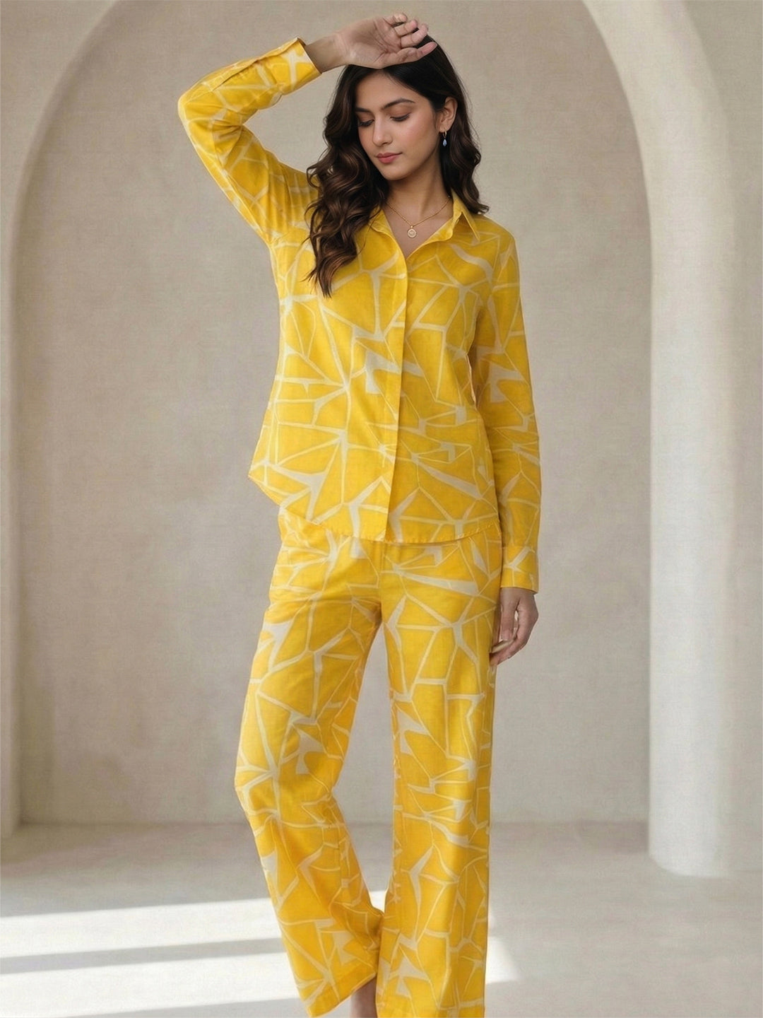 TrendiVastra Women Full Sleeve Co-Ord Set Casual Wear in Yellow co-ord set, modern design, full sleeve, front view