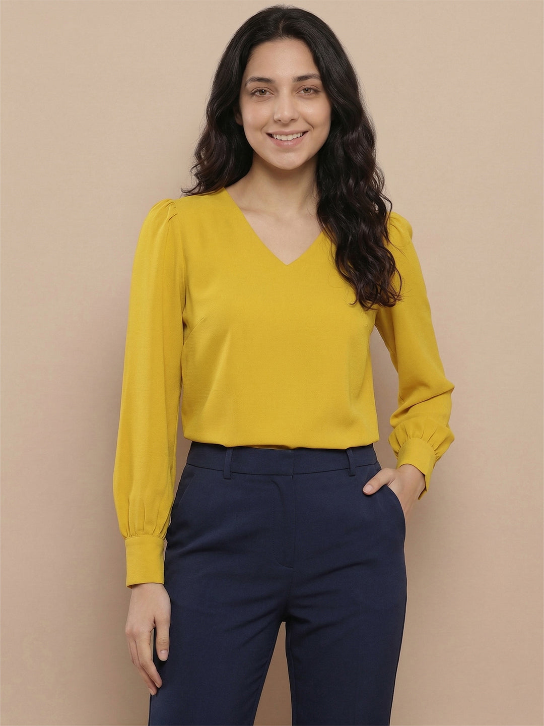 TrendiVastra Women Solid Regular Fit V Neck Top Office Wear Style 1 in Sky Blue top, solid design, V neck, regular fit, look