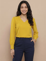 TrendiVastra Women Solid Regular Fit V Neck Top Office Wear Style 1 in Sky Blue top, solid design, V neck, regular fit, look